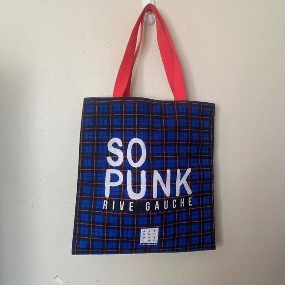 Le Bon Marché Rive Gauche Paris Plaid Canvas Tote Bag - Picture 1 of 4